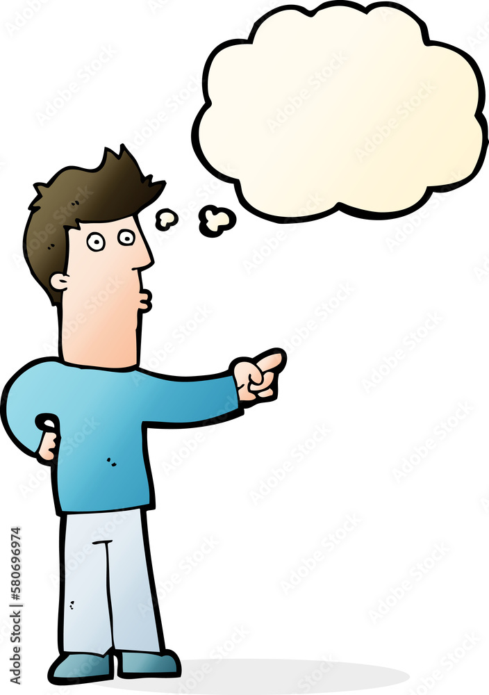cartoon man pointing with thought bubble