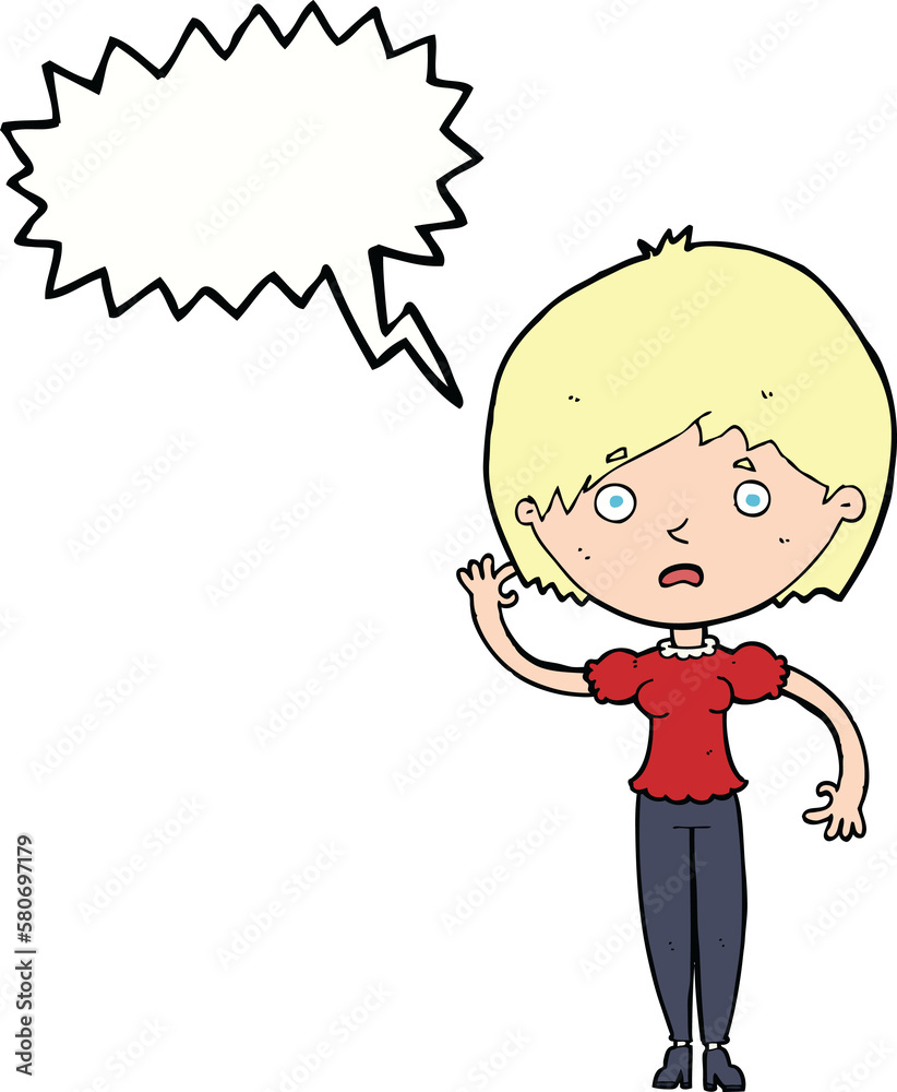 cartoon waving woman with speech bubble cartoon waving woman with speech bubble