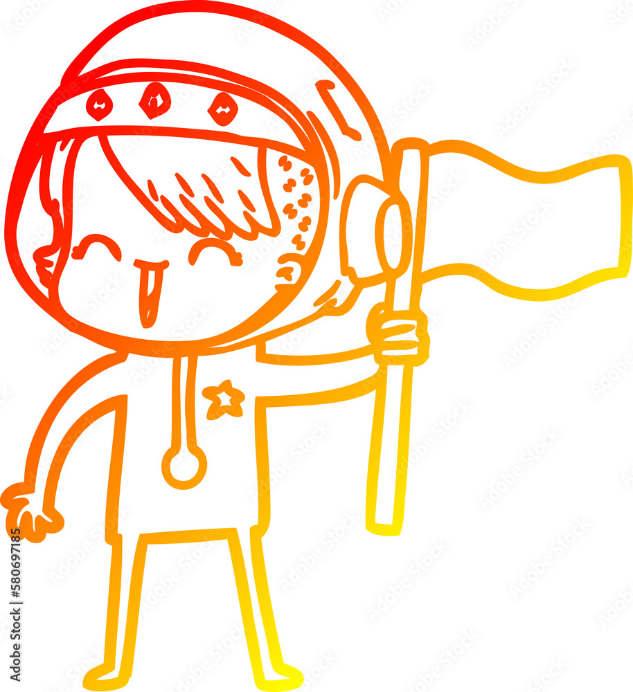 warm gradient line drawing happy cartoon space girl holding flag warm gradient line drawing happy cartoon space girl holding flag