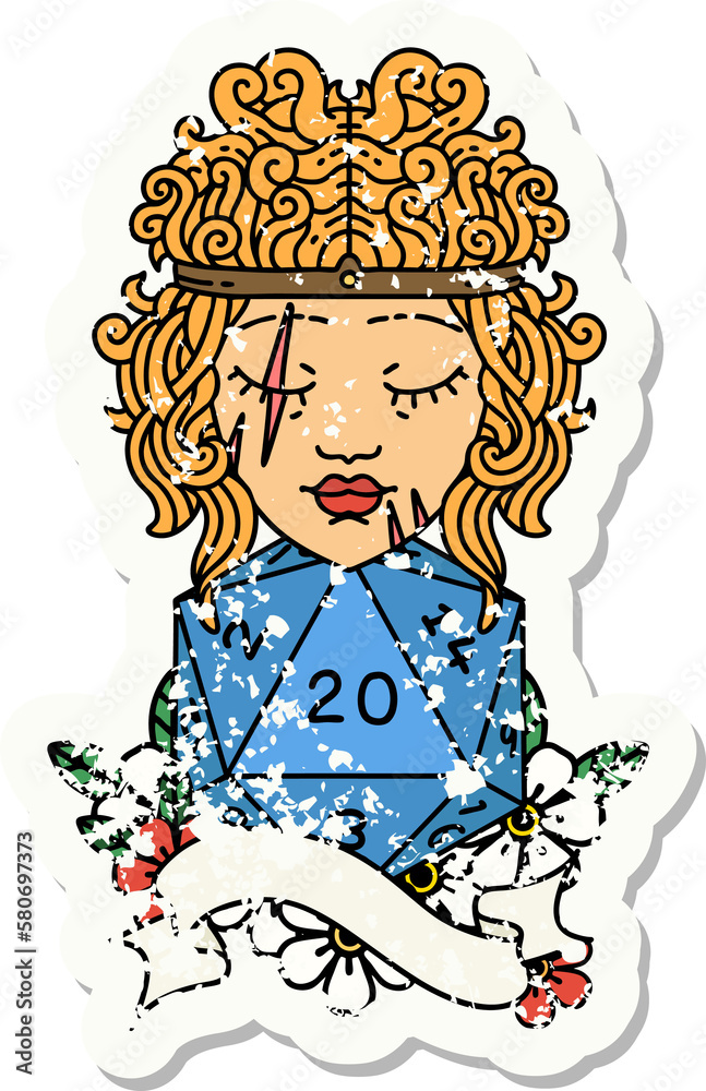 human barbarian with natural 20 dice roll grunge sticker human barbarian with natural 20 dice roll grunge sticker