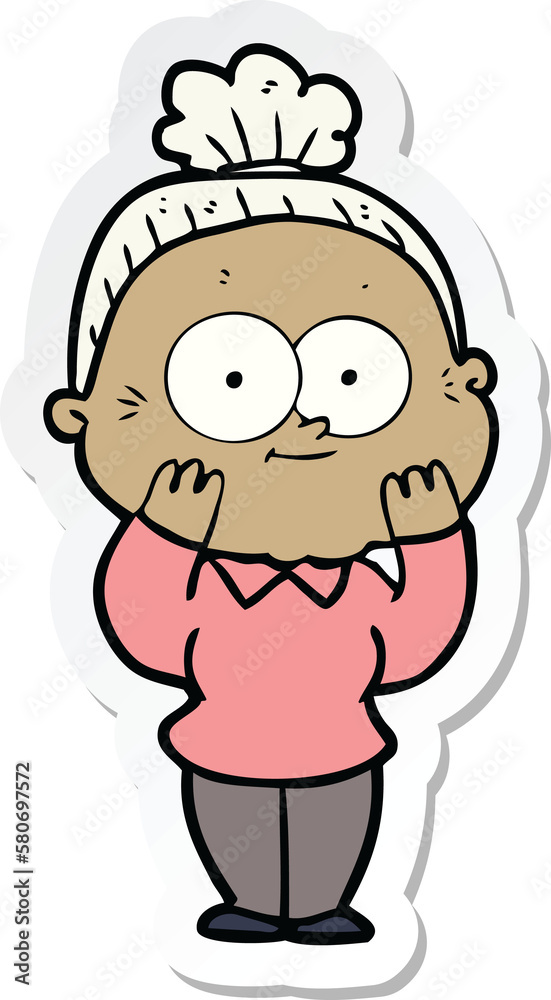 sticker of a cartoon happy old woman sticker of a cartoon happy old woman