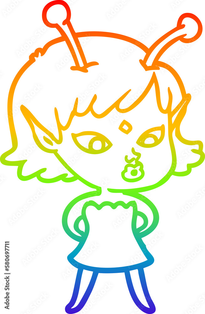rainbow gradient line drawing pretty cartoon alien girl rainbow gradient line drawing pretty cartoon alien girl