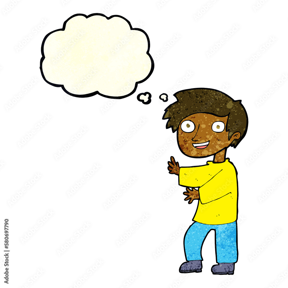 cartoon excited boy with thought bubble cartoon excited boy with thought bubble