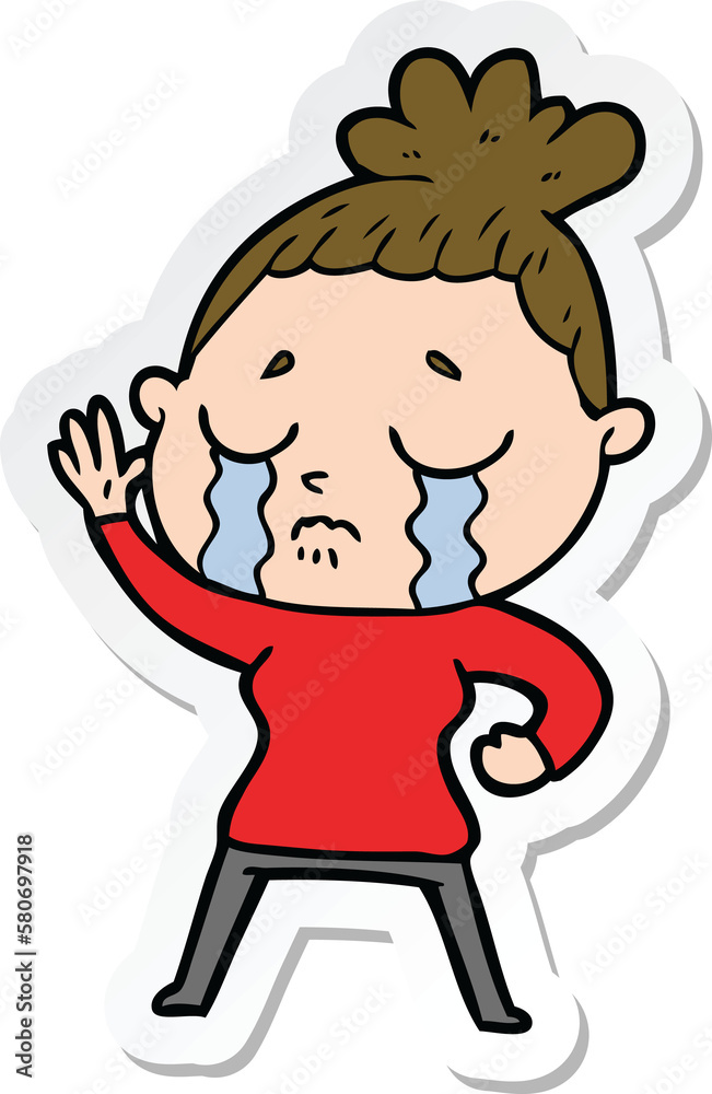 sticker of a cartoon crying woman sticker of a cartoon crying woman
