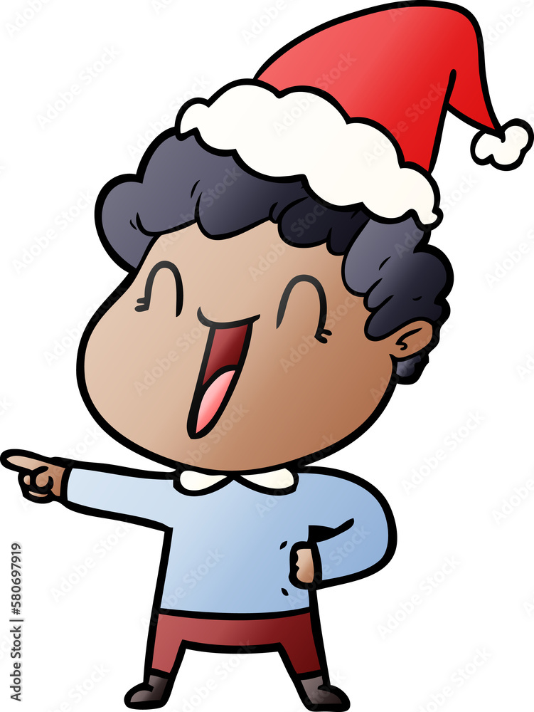 gradient cartoon of a happy man wearing santa hat gradient cartoon of a happy man wearing santa hat