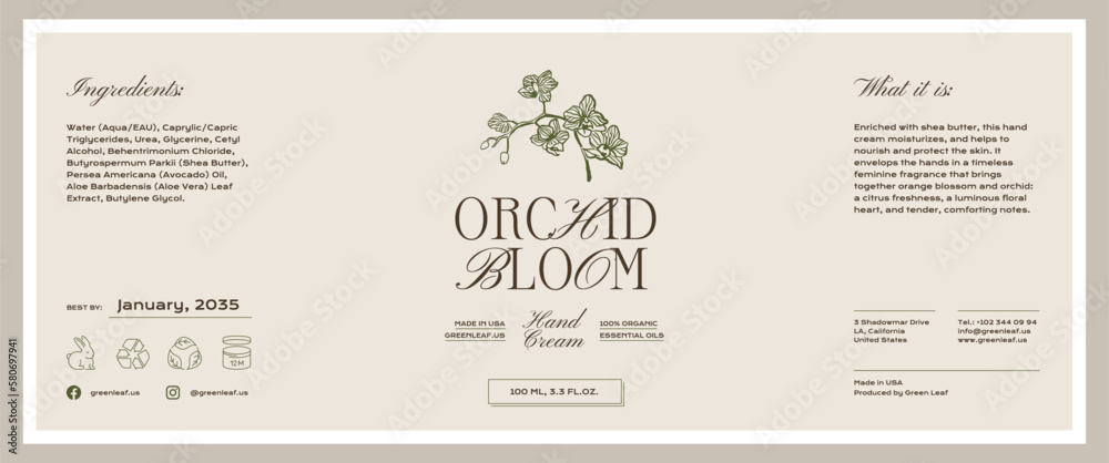 Abstract botanical vector cosmetics printable label design template for branding packaging design