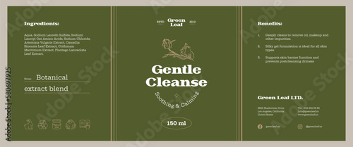 Abstract botanical vector cosmetics printable label design template for branding packaging design