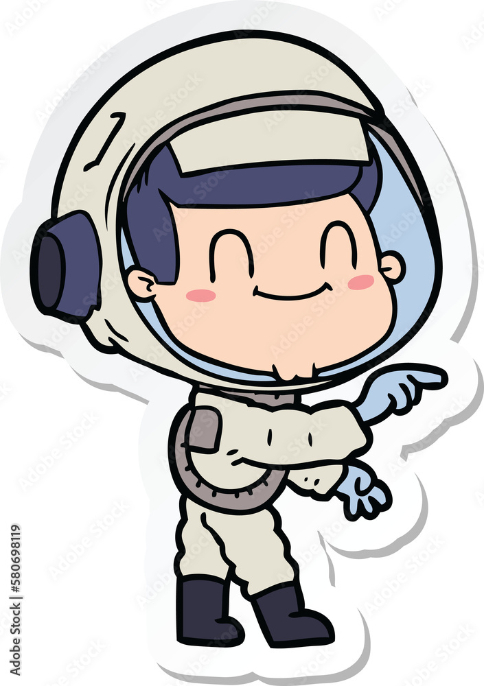 sticker of a happy cartoon astronaut man sticker of a happy cartoon astronaut man