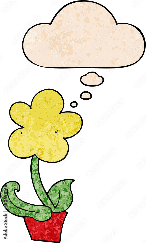 cute cartoon flower and thought bubble in grunge texture pattern style