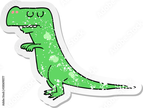 distressed sticker of a cartoon dinosaur