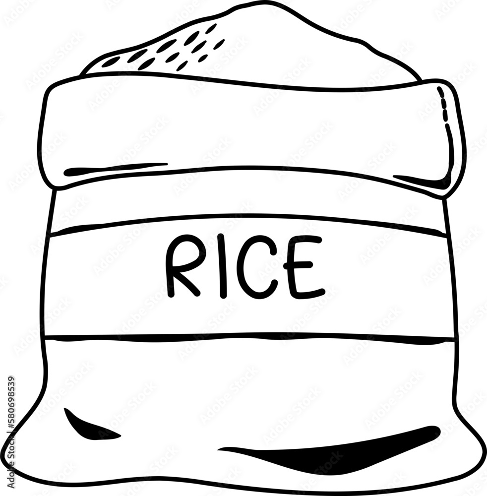 Doodle Rice Bag Line Illustration Doodle Rice Bag Line Illustration