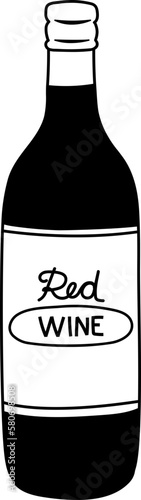Doodle Red Wine Bottle Line Illustration