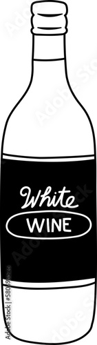 Doodle White Wine Bottle Line Illustration