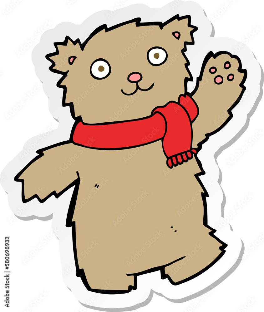 sticker of a cartoon teddy bear wearing scarf