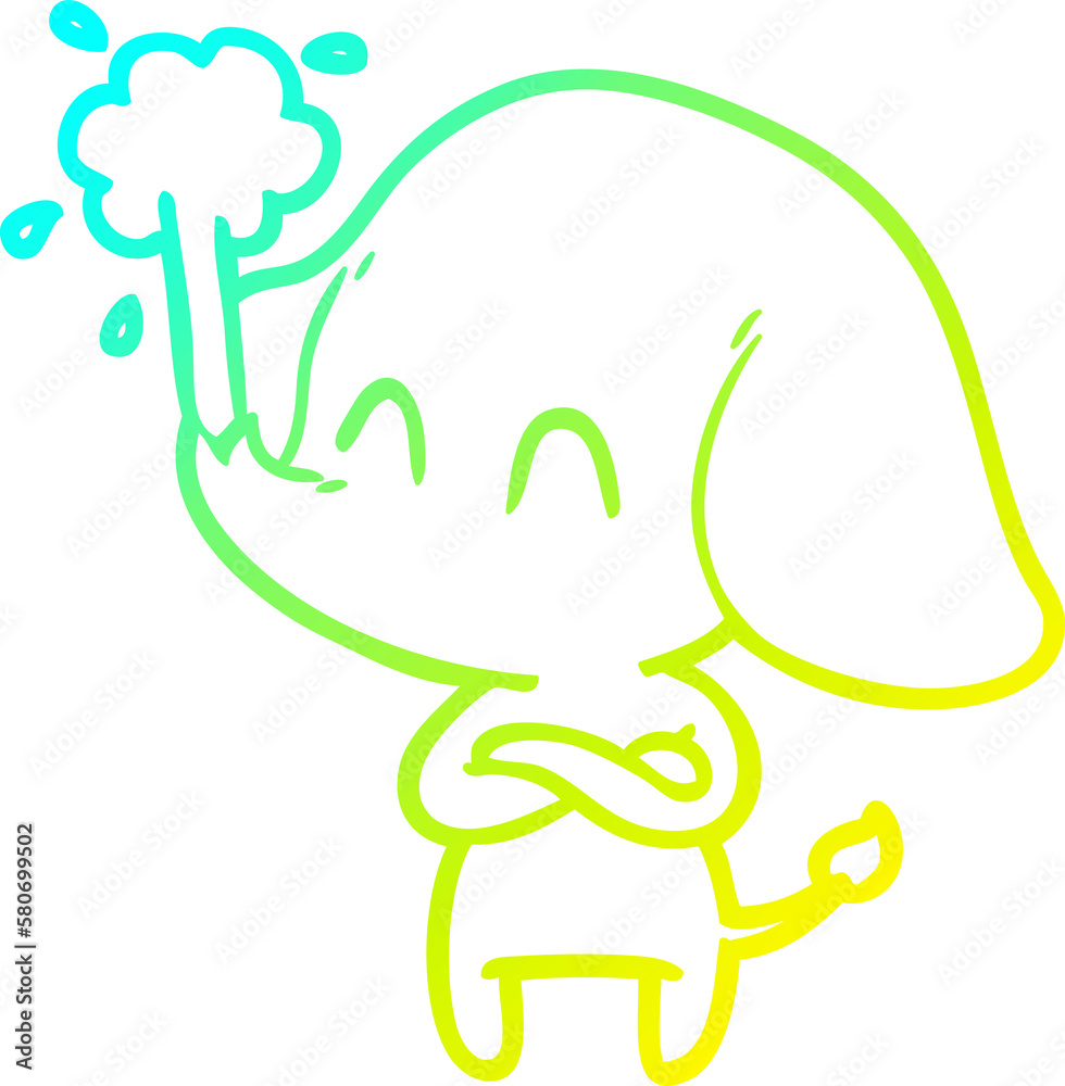cold gradient line drawing cute cartoon elephant spouting water cold gradient line drawing cute cartoon elephant spouting water
