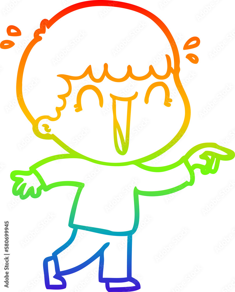rainbow gradient line drawing laughing cartoon man pointing rainbow gradient line drawing laughing cartoon man pointing