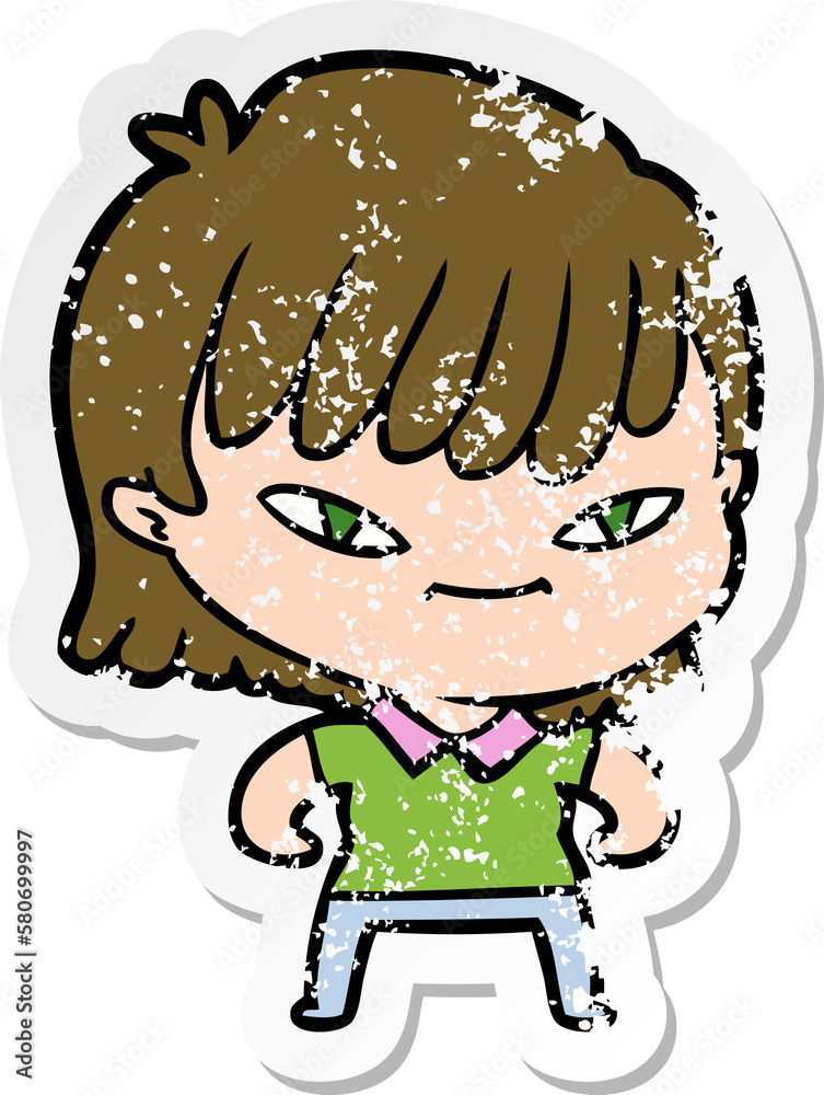 distressed sticker of a cartoon woman
