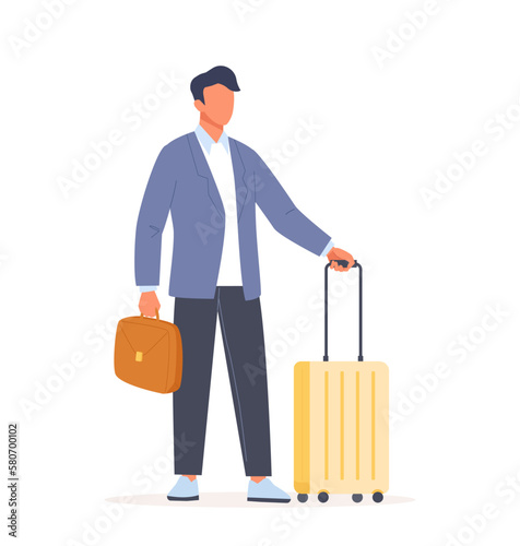 Business man hold suitcase and briefcase. Business trip