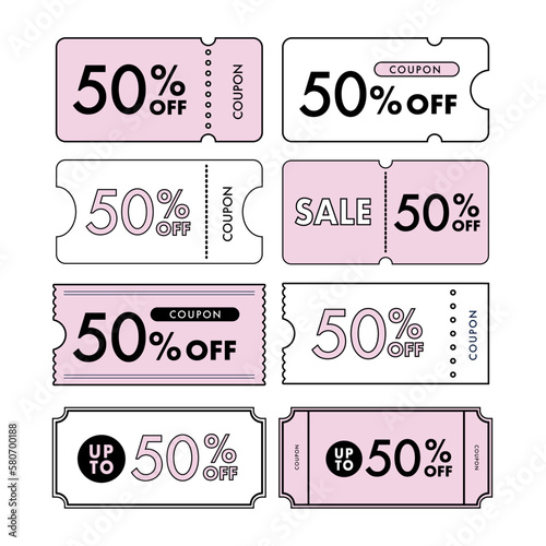 ピンクの50%OFFクーポンの線画・ベクターイラスト素材	
