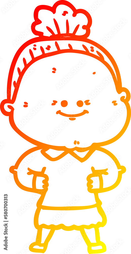 warm gradient line drawing cartoon happy old woman warm gradient line drawing cartoon happy old woman