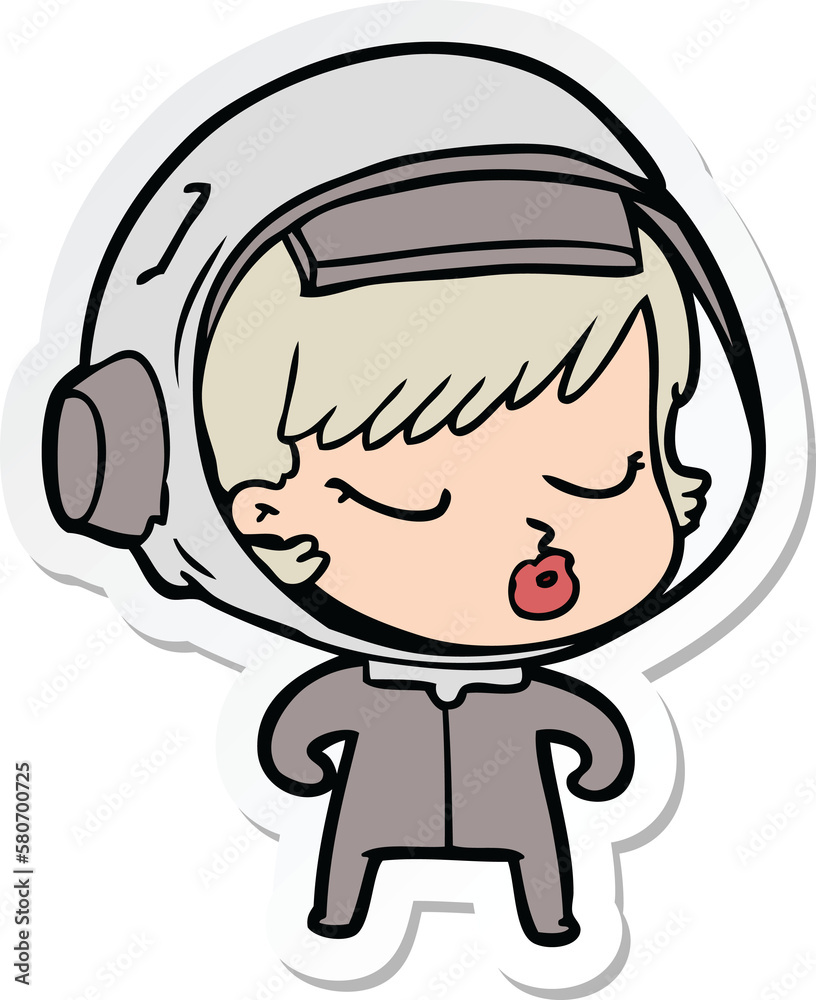 sticker of a cartoon pretty astronaut girl sticker of a cartoon pretty astronaut girl