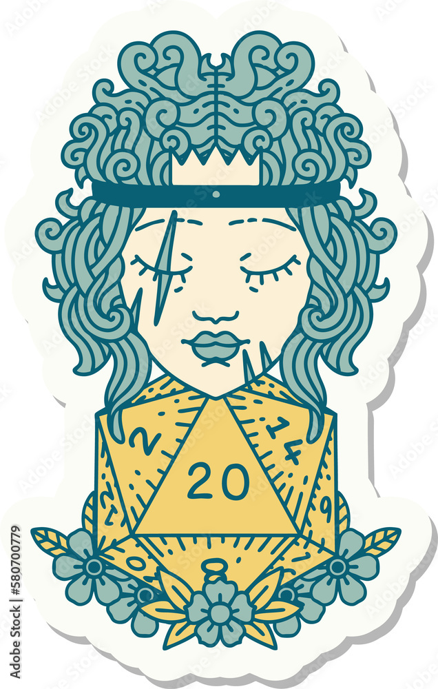 human barbarian with natural twenty dice roll sticker human barbarian with natural twenty dice roll sticker