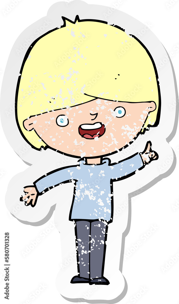 retro distressed sticker of a cartoon happy boy retro distressed sticker of a cartoon happy boy