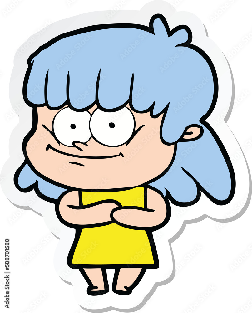 sticker of a cartoon smiling woman sticker of a cartoon smiling woman