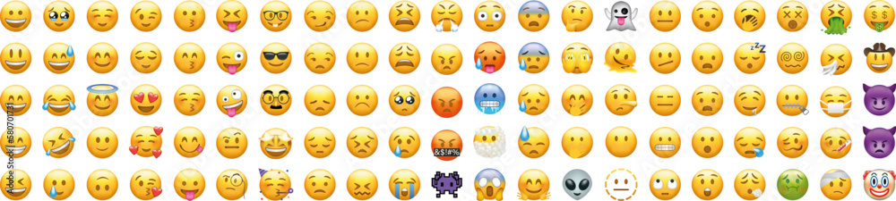 Big set of yellow emoji. Funny emoticons faces with facial expressions. Big set of yellow emoji. Funny emoticons faces with facial expressions.