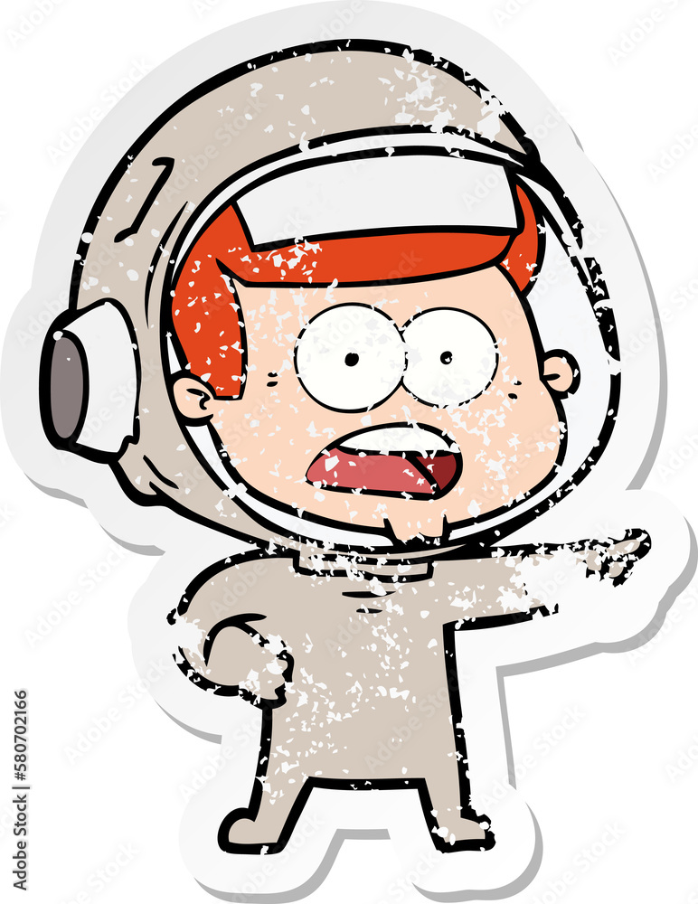 Obraz premium distressed sticker of a cartoon surprised astronaut