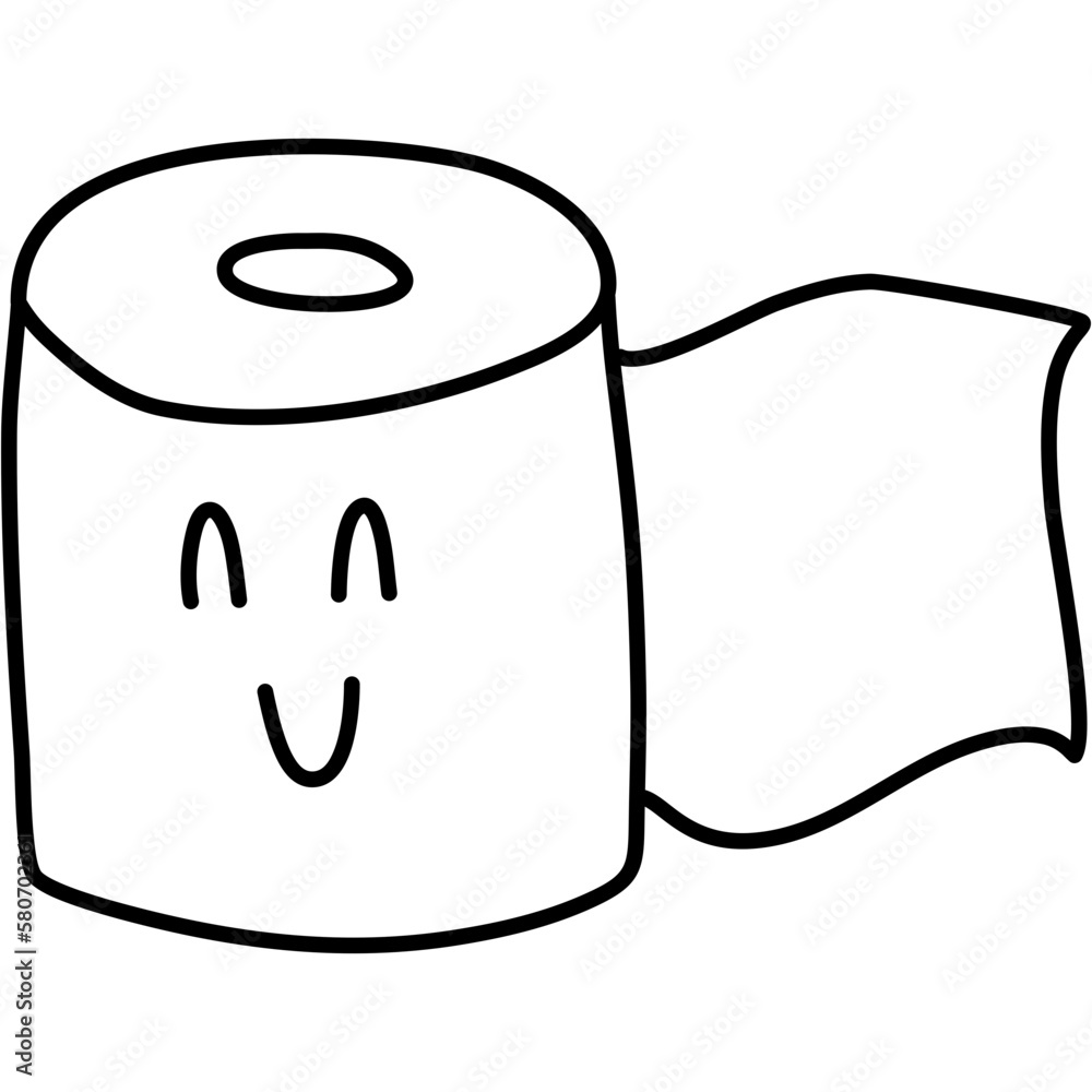 Fototapeta premium Toilet paper roll. Cute kawaii character. Doodle outline illustration.