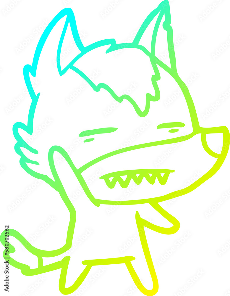 cold gradient line drawing cartoon wolf waving showing teeth cold gradient line drawing cartoon wolf waving showing teeth
