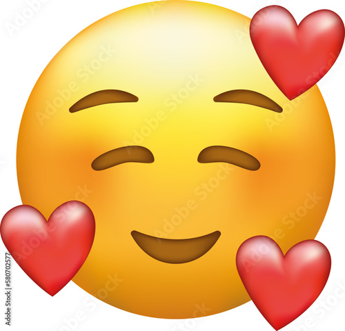 In love emoji. Smiling emoticon with three hearts.