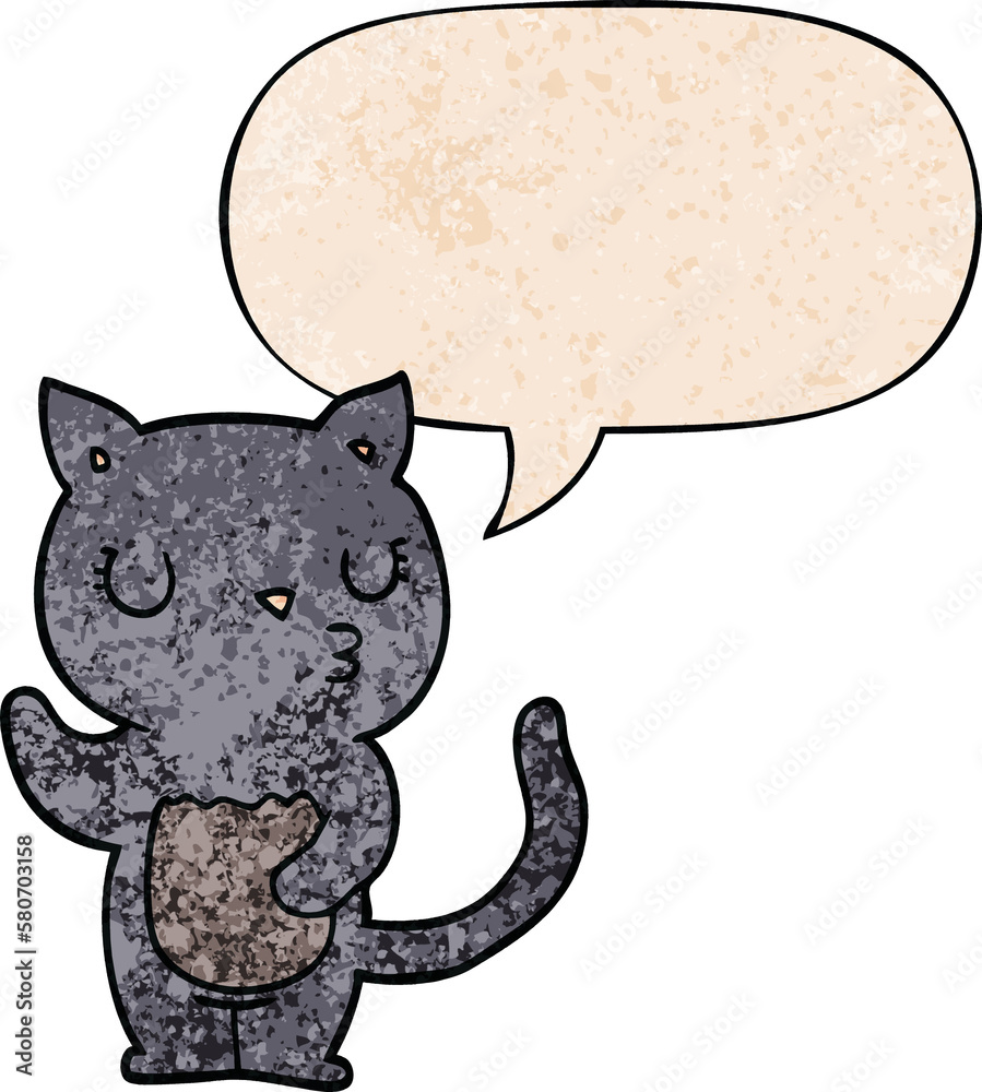 cute cartoon cat and speech bubble in retro texture style cute cartoon cat and speech bubble in retro texture style