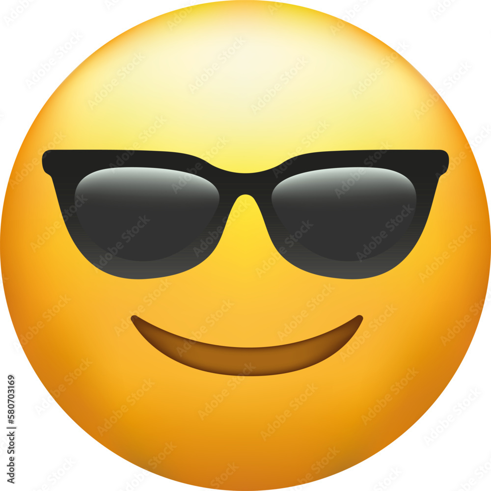 High quality emoticon with sunglasses. Emoji vector. Cool smiling Face with Sunglasses - obrazy, fototapety, plakaty 