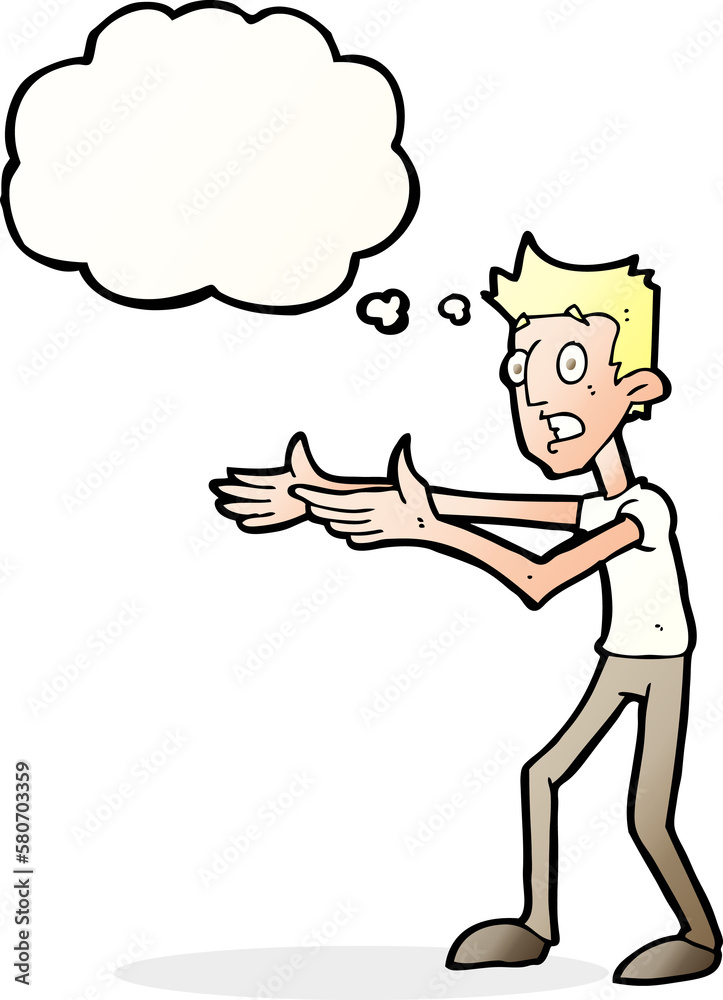 cartoon man desperately explaining with thought bubble cartoon man desperately explaining with thought bubble