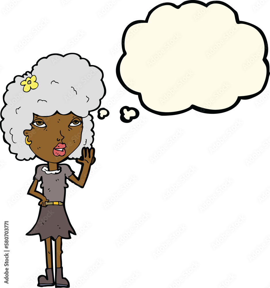 cartoon woman waving with thought bubble cartoon woman waving with thought bubble