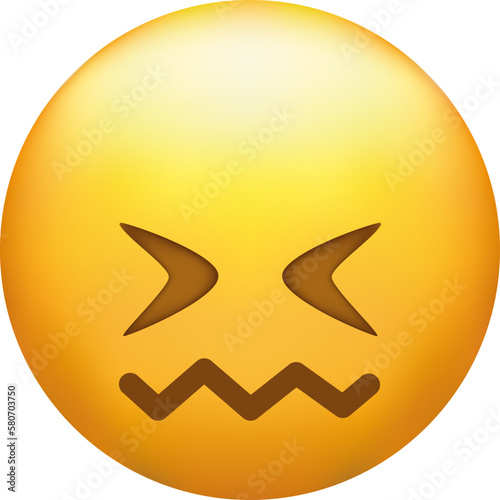 Confounded emoji. Confused emoticon with jagged mouth.