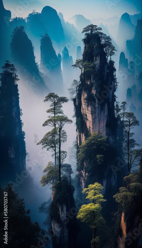 Majestic Mountains of Zhangjiajie, Generative AI