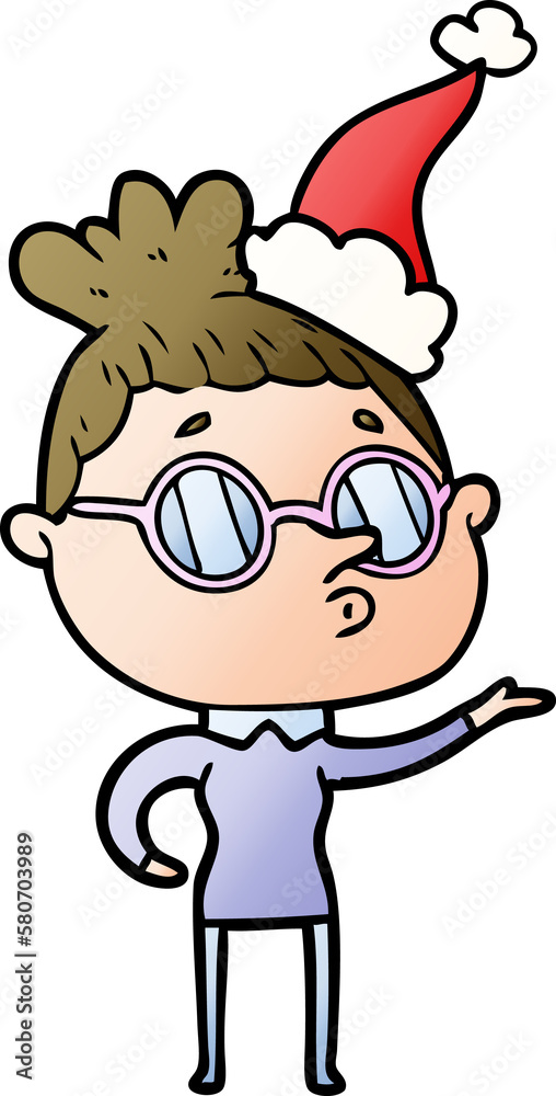 gradient cartoon of a woman wearing glasses wearing santa hat gradient cartoon of a woman wearing glasses wearing santa hat