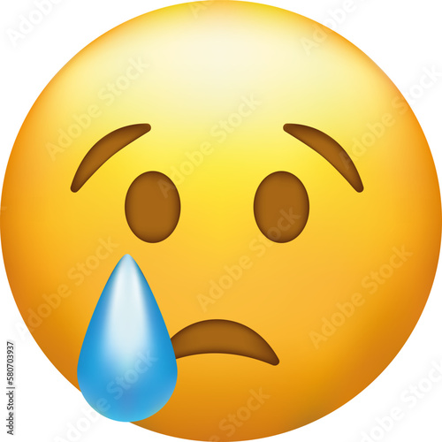 Crying emoji. Sad emoticon face with tear drop.