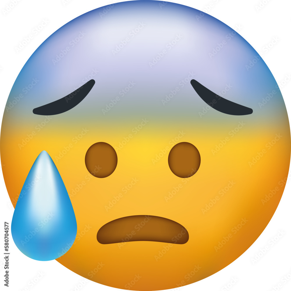 Anxious emoji with sweat. Concerned emoticon with blue forehead and cold sweat dripping down Anxious emoji with sweat. Concerned emoticon with blue forehead and cold sweat dripping down