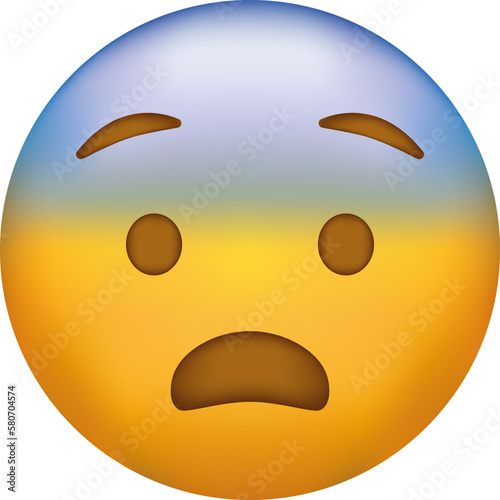 Screaming in fear emoji. Horror and fright emoticon. Yellow face with blue forehead.