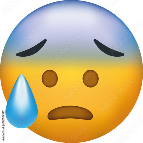 Anxious emoji with sweat. Concerned emoticon with blue forehead and cold sweat dripping down