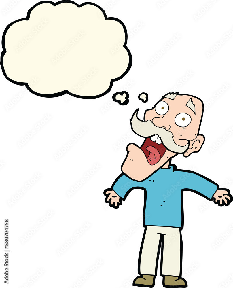 cartoon terrified old man with thought bubble cartoon terrified old man with thought bubble