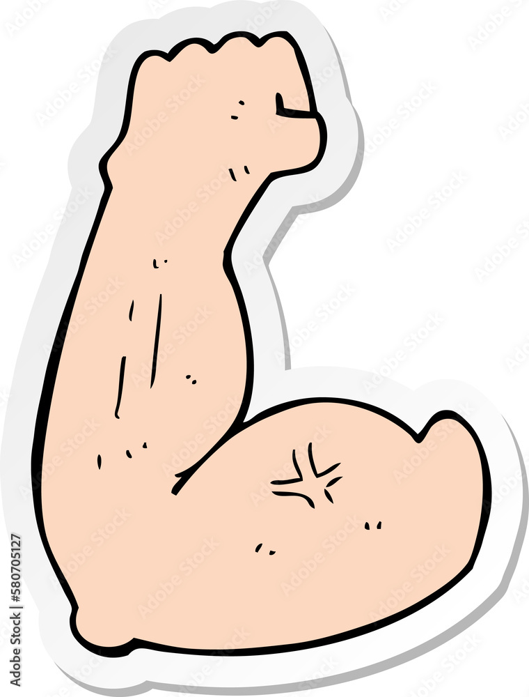 sticker of a flexing bicep cartoon sticker of a flexing bicep cartoon