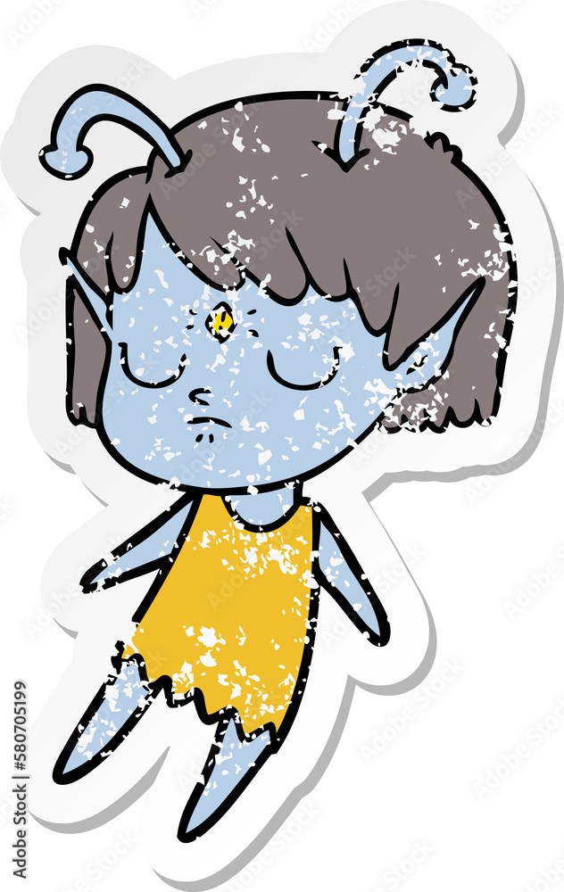 Fototapeta premium distressed sticker of a cartoon alien girl