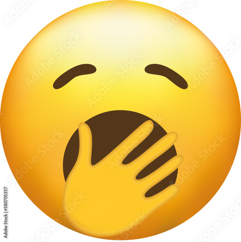 Yawning emoji. Bored or sleepy emoticon, yellow boredom face with mouth covered by hand