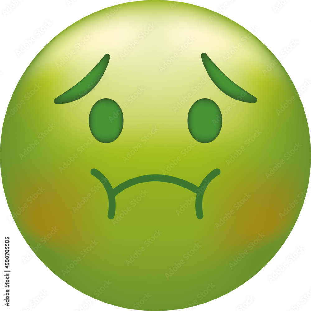 Holding back vomit emoji. Green emoticon face, disgust Stock Vector