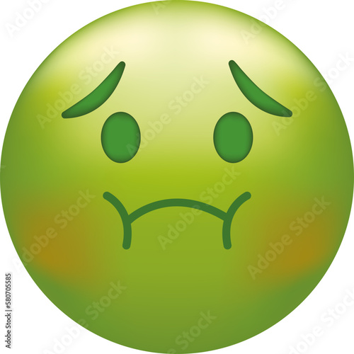 Holding back vomit emoji. Green emoticon face, disgust photo